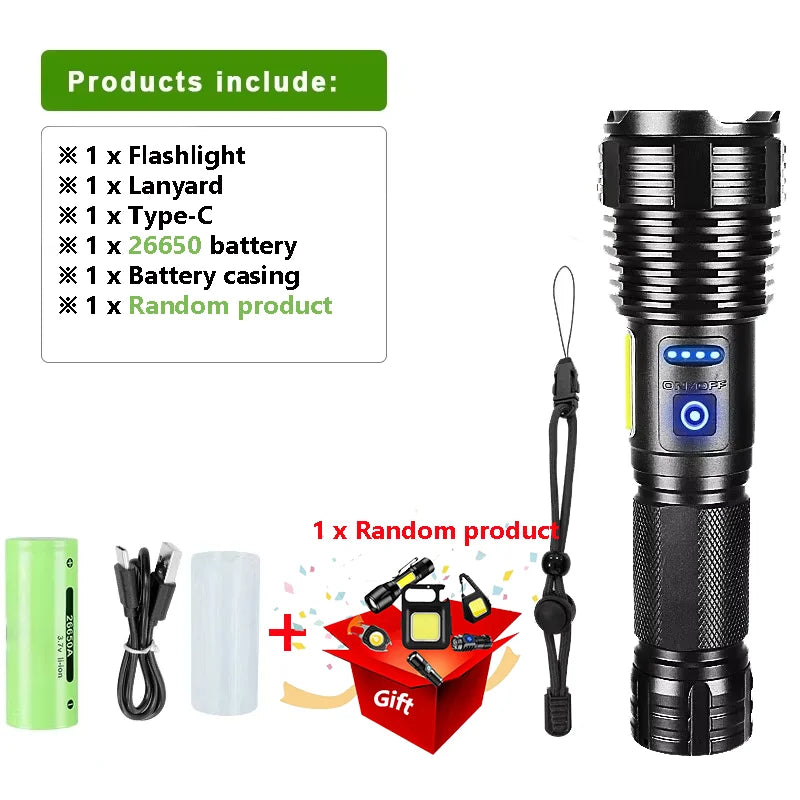High Power Tactical Torch USB RechargeableLEDPowerful Flashlight with Magnet Tail Metal Clip for Outdoor Sports Camping Lantern - Jeglowstore