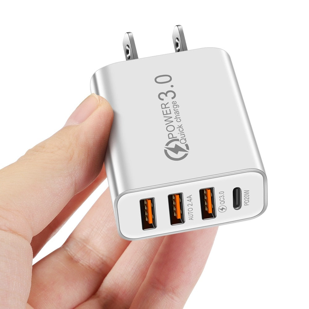 3USB Type C Power Adapter Wall Charger Fast Charging Phone Charger PD Power Adapter for Samsung Xiaomi iPhone QC3.0 Wall Phone