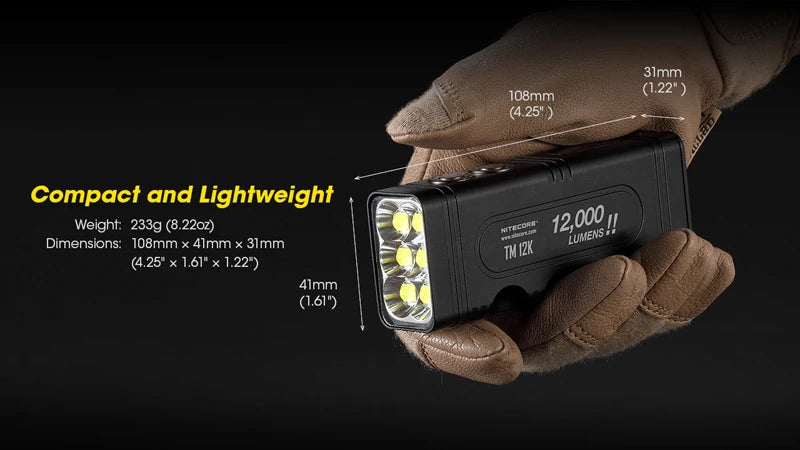 12000 Lumens NITECORE TM12K USB-C Rechargeable High Power Flashlight Built-in 21700 Li-ion Battery
