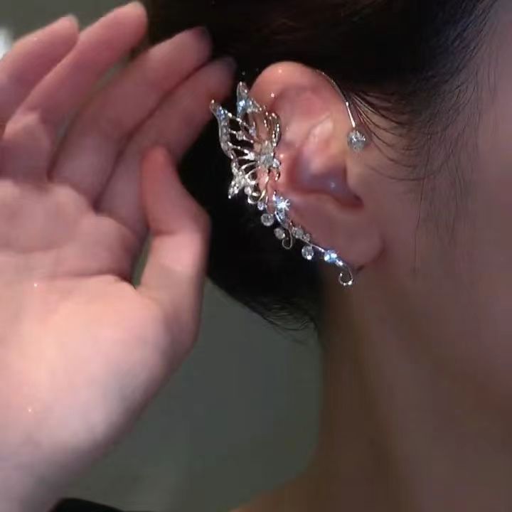 Exquisite Fairy Butterfly Tassel Ear Clips Angel Ear Bone Clip Earring Elf Female No Ear Hole Ear Cuff Fashion Hanging Earring