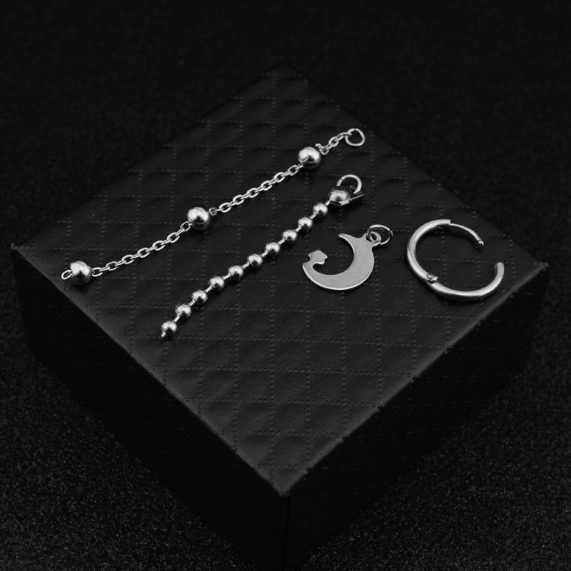 Vintage Men Stainless Steel Earrings Clip Cross Tassel Chain Ear Wrap Cuff Stud Earring Hipster Punk Piercing Ear Accessories