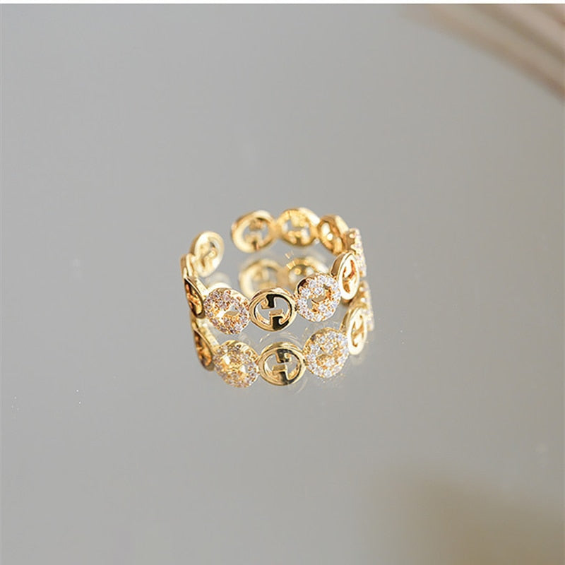 2023 Plated Trendy Light Luxury Adjustable Ring Women's Niche Design Word Fashion Personality Index Finger Ring Jewelry
