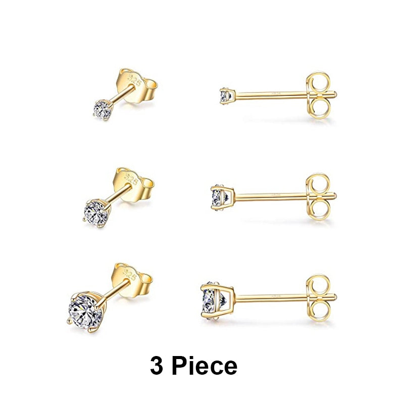 CANNER Aros 18K Gold Plated Earring Set 925 Sterling Silver Small Ear Bone Piercing Earrings For Women 3PCS Jewelry Accessories