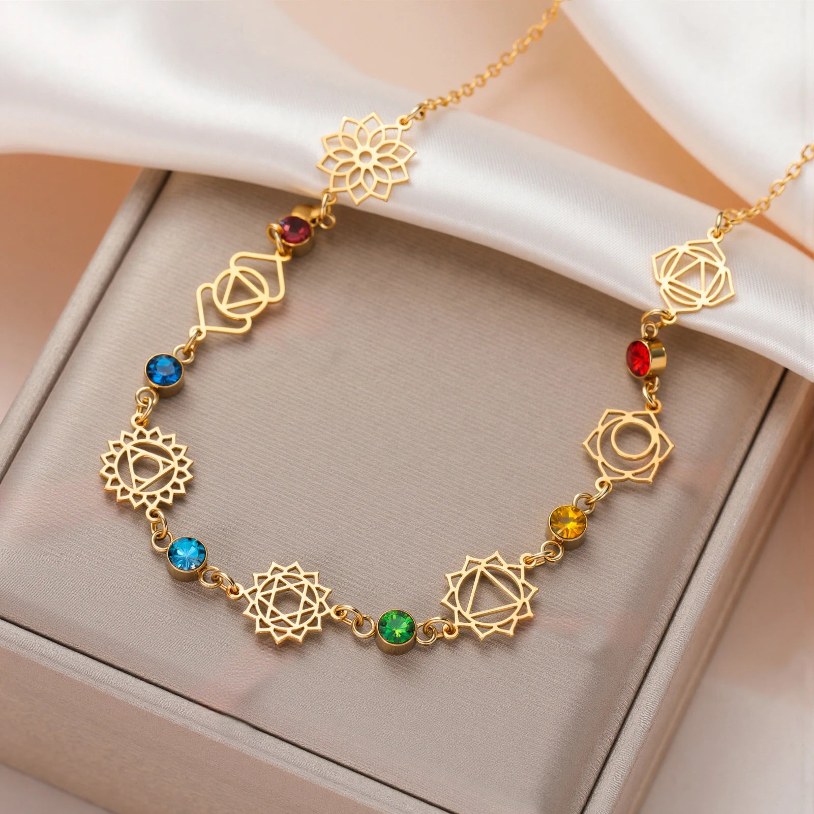 Gold Stainless Steel Chakra Meditation Necklace - Jeglowstore