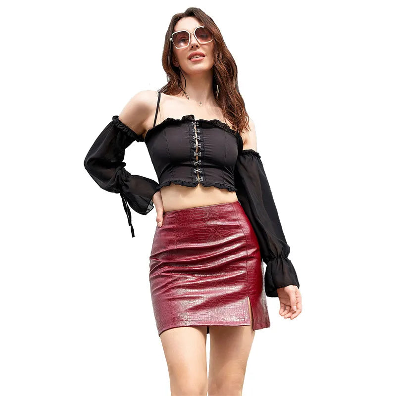 Crocodile Print PU Slim Skirt