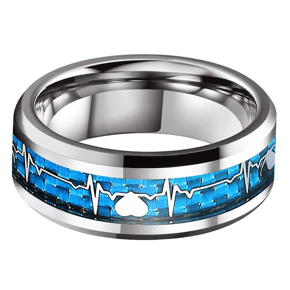 Carbon Fiber Heart Inlay Tungsten Ring - Jeglowstore