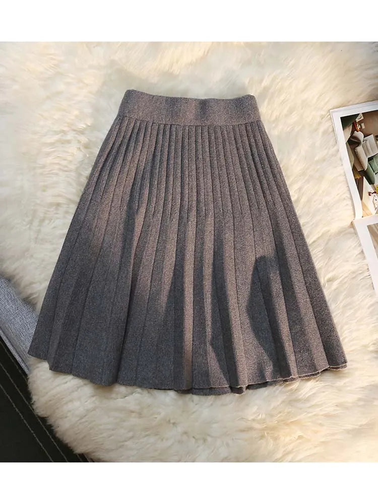 High Waist Knitted Pleated Mini Skirt
