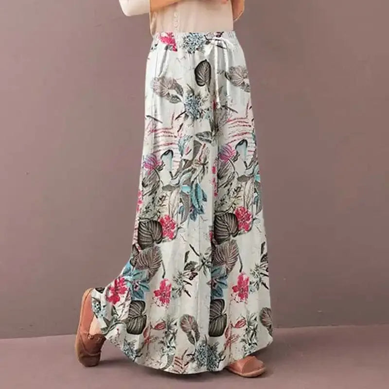 Women’s Floral Print Wide Leg Casual Boho Pants - Jeglowstore