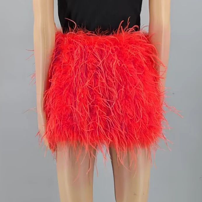 Ostrich Feather Mini Skirt - Jeglowstore