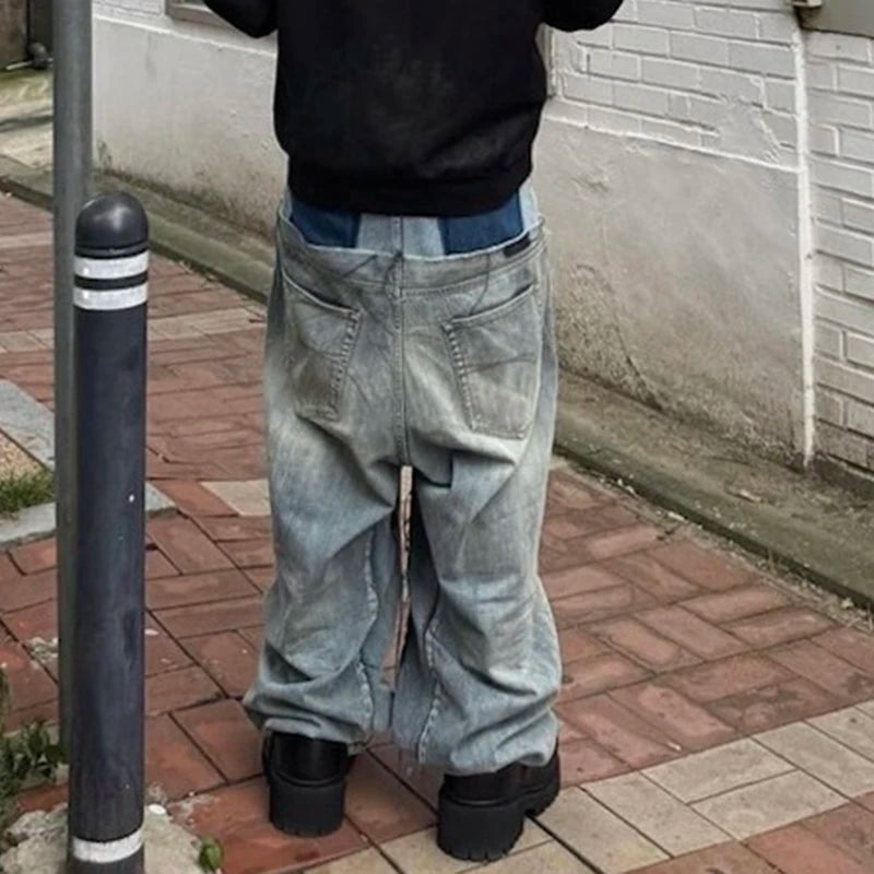 Double Waist Patchwork Baggy Jeans - Jeglowstore