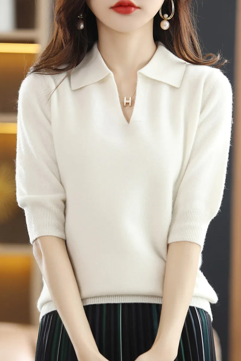 Women’s Solid Merino Knit T shirt - Jeglowstore