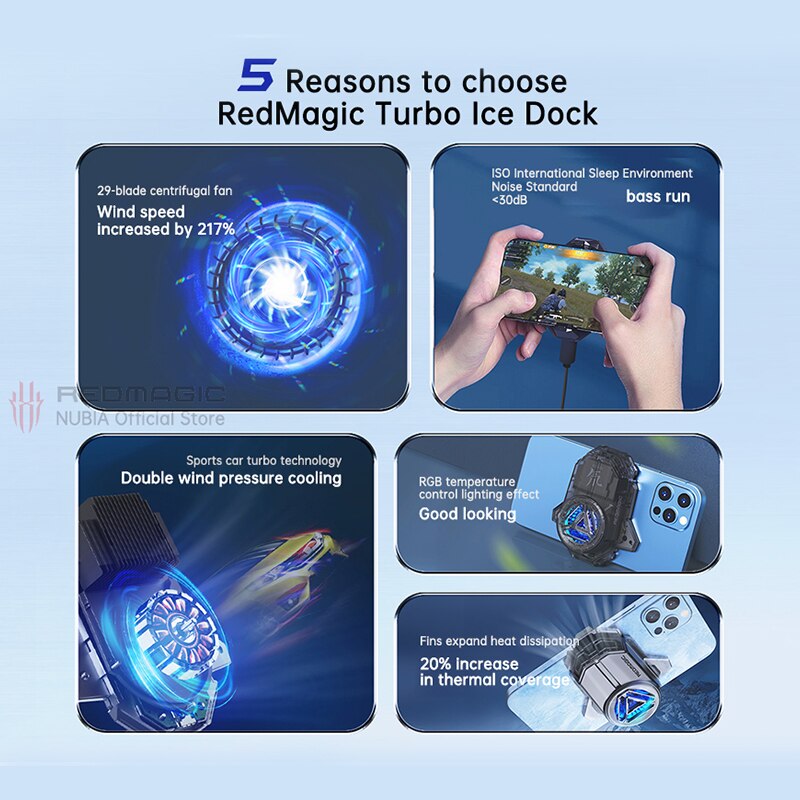 Original Nubia RedMagic Turbo Cooler RedMagic 8 Pro 7S Pro GamingPhone FanCooler Support APP Control ICE Dock Suitable 70-82mm - Jeglowstore