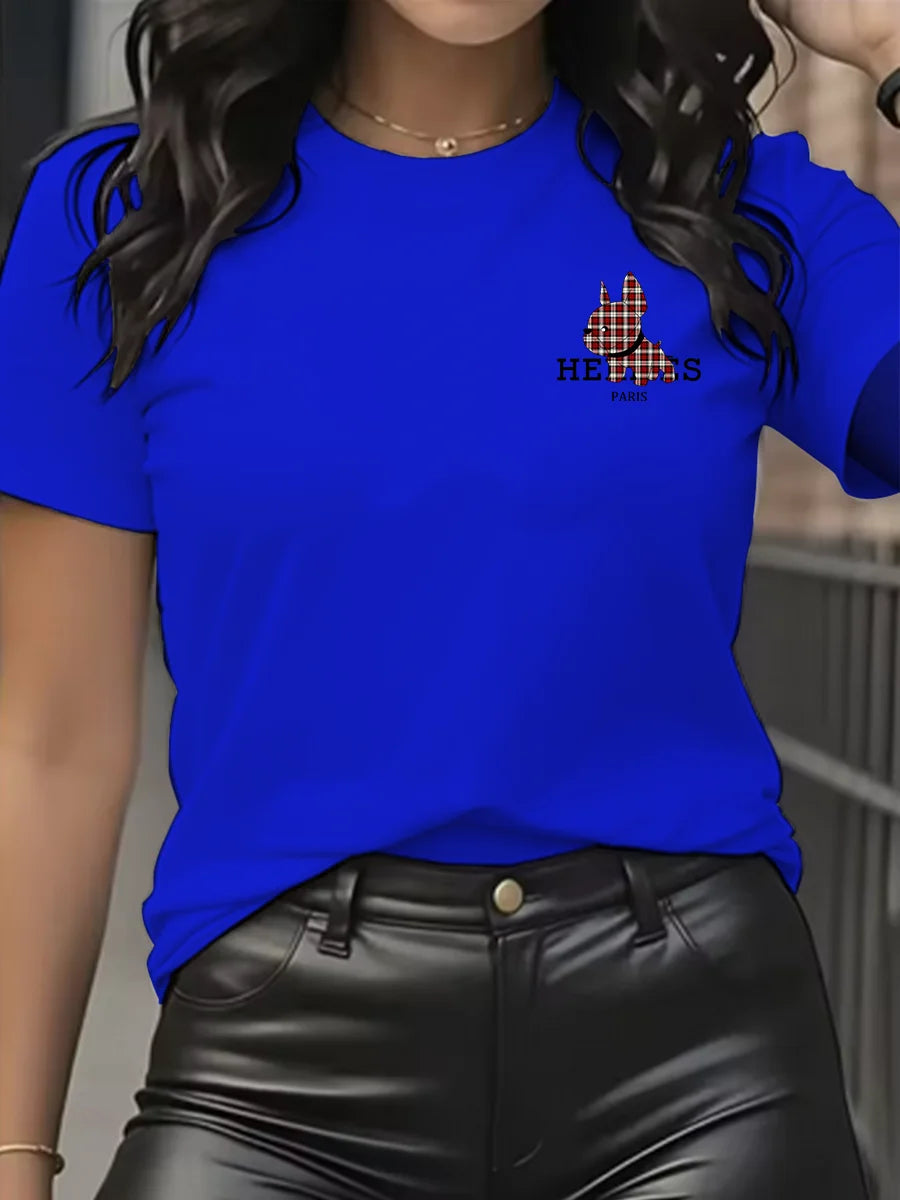 Women’s Cartoon Dog Print T-Shirt - Jeglowstore