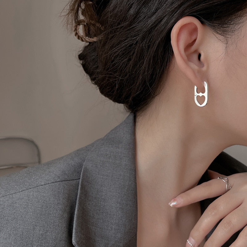 CIAXY Silver Color Pig Nose Earrings for Women Geometric Hollow Heart Design Ear Buckle 2022 Korea Fashion Jewelry