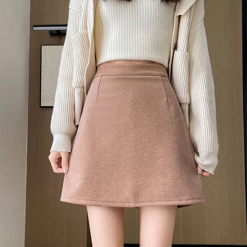 Wool High Waist A-Line Mini Skirt - Jeglowstore