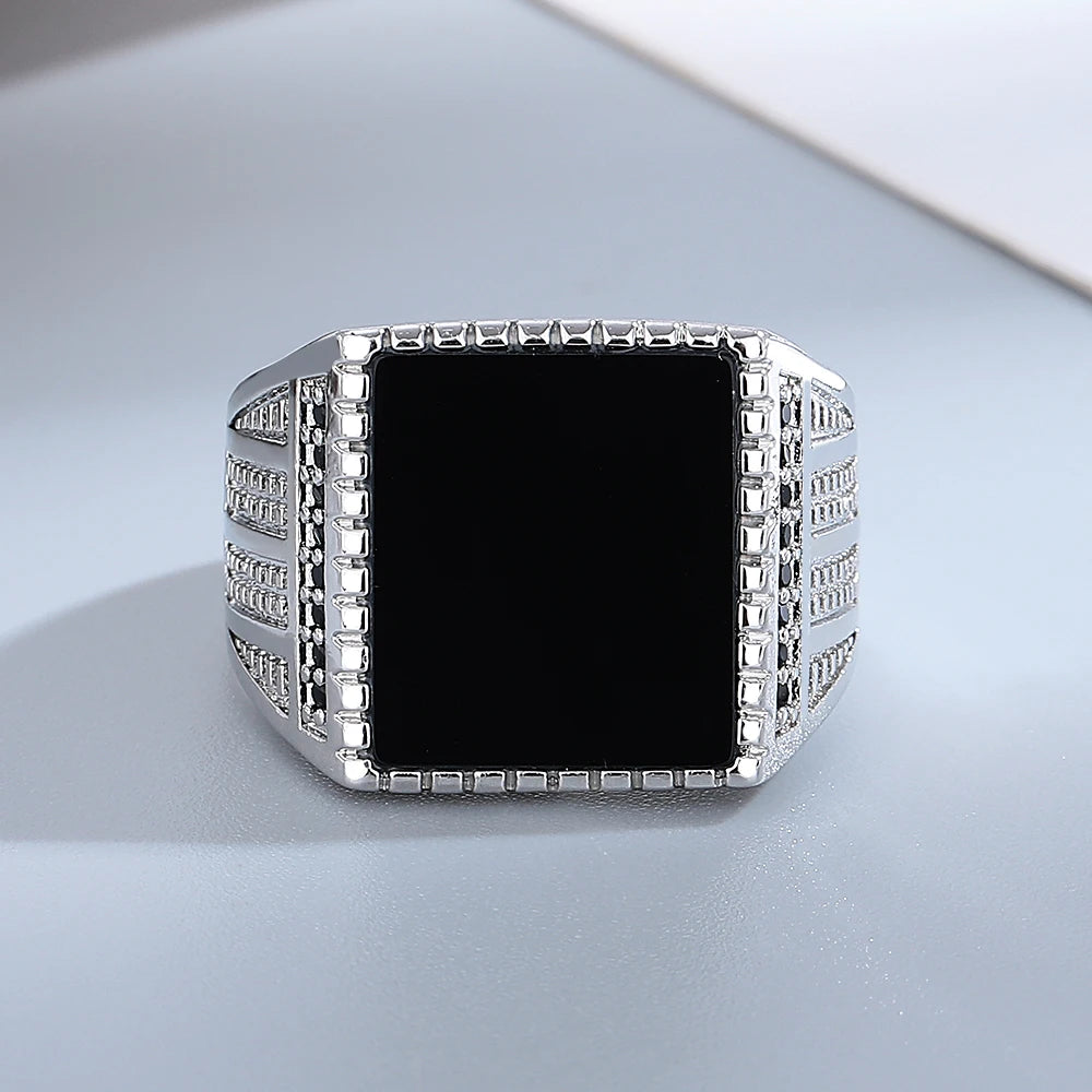 Vintage Black Agate Silver Ring - Jeglowstore