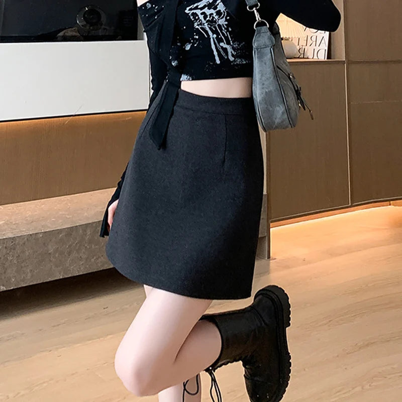 Wool High Waist A-Line Mini Skirt - Jeglowstore