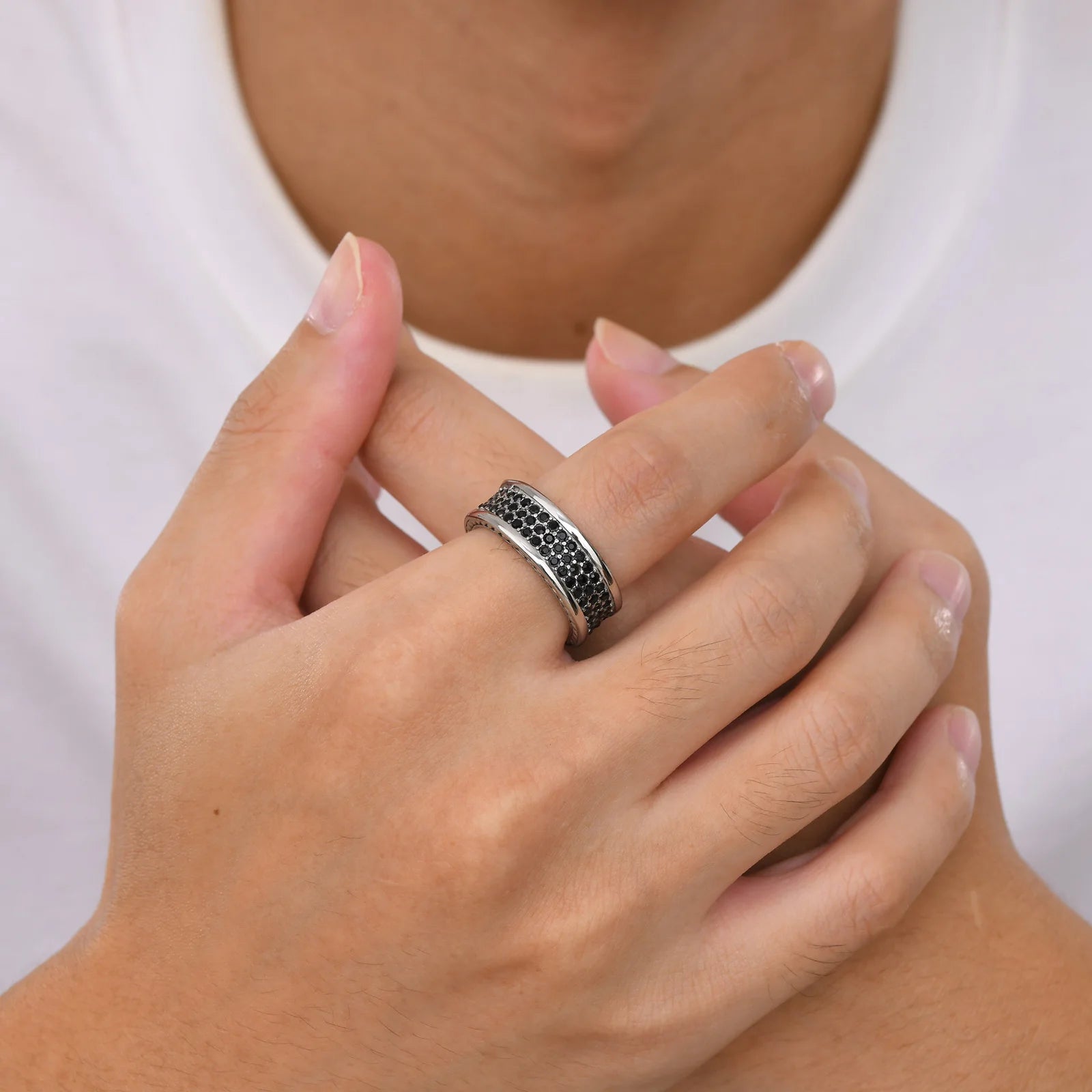 Men’s 8mm Black CZ Stainless Steel Ring - Jeglowstore