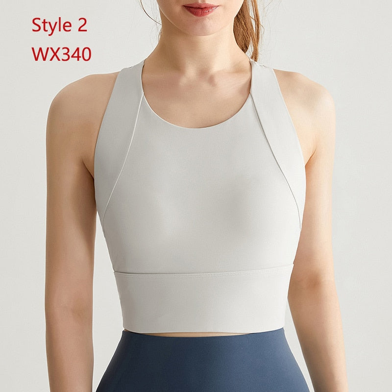 Sports Bra Women Fixed Cups Vest Yoga Top Shockproof Gathered Fitness Push Up Female Underwear Crop Top Run Gym Workout Bralette