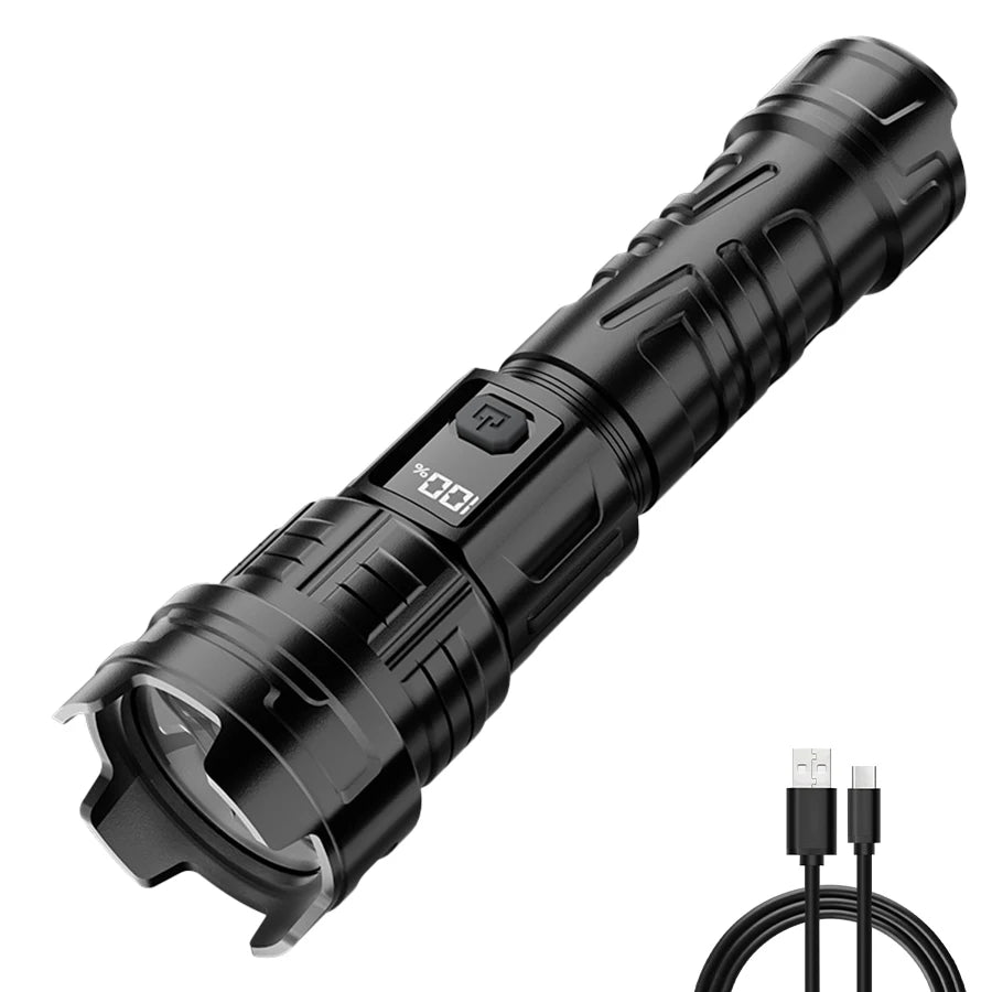 Super Bright LED Flashlight USB Rechargeable Flashlights with Tactical Zoom High Power Spotlight Outdoor Camping Fishing Torch