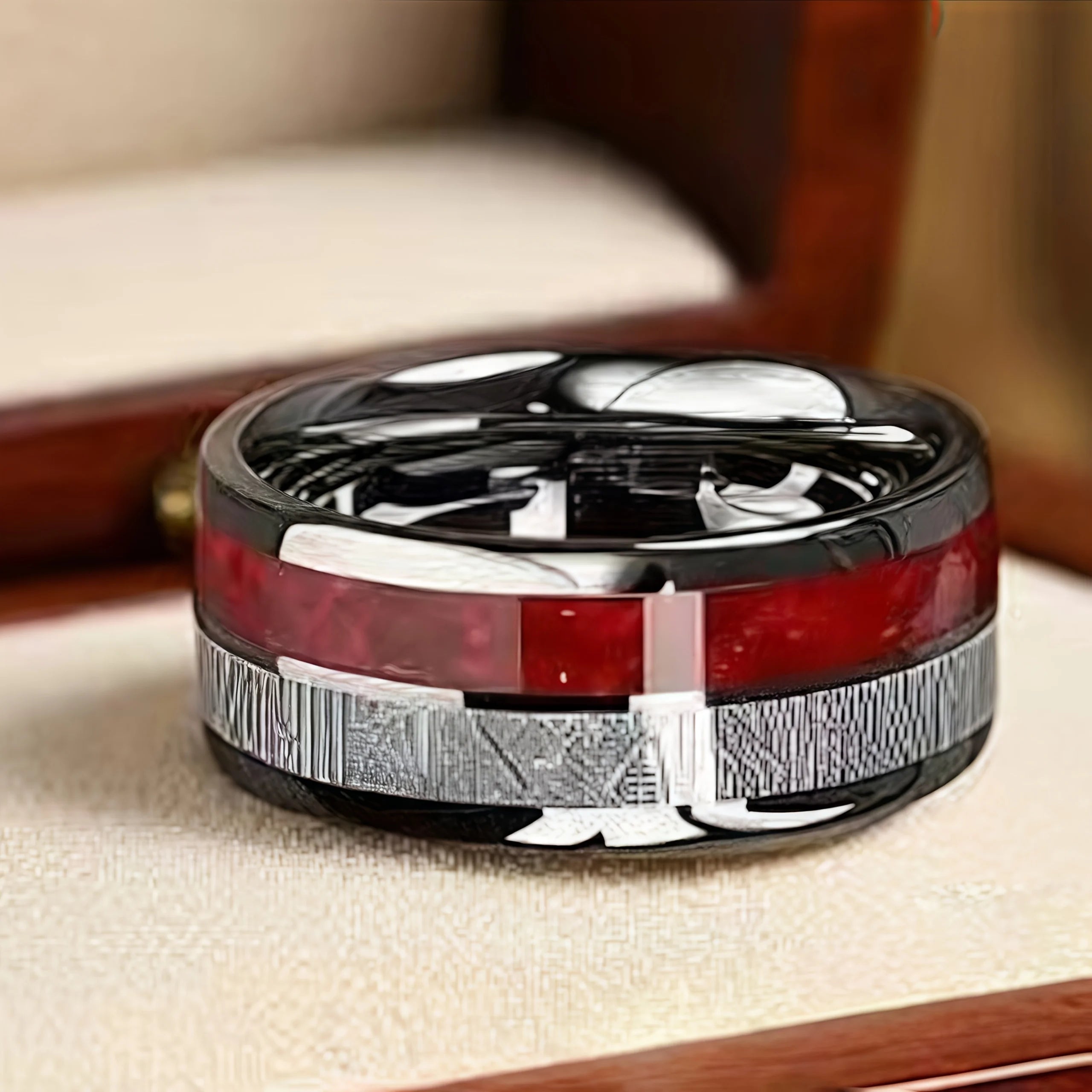 8mm Meteorite Inlay Stainless Steel Ring - Jeglowstore