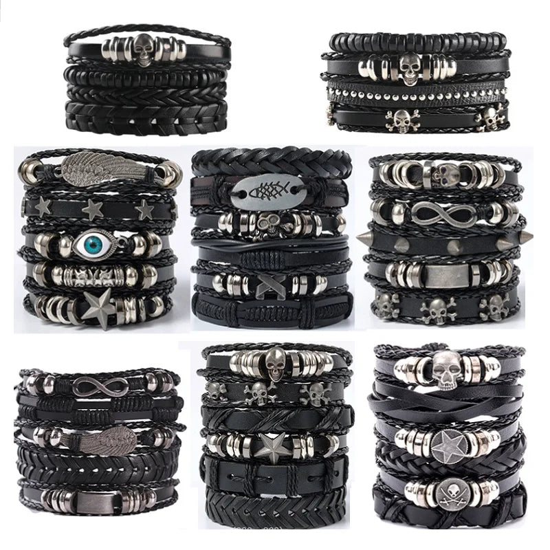 Rock Gothic Multilayer Leather Bracelet - Jeglowstore