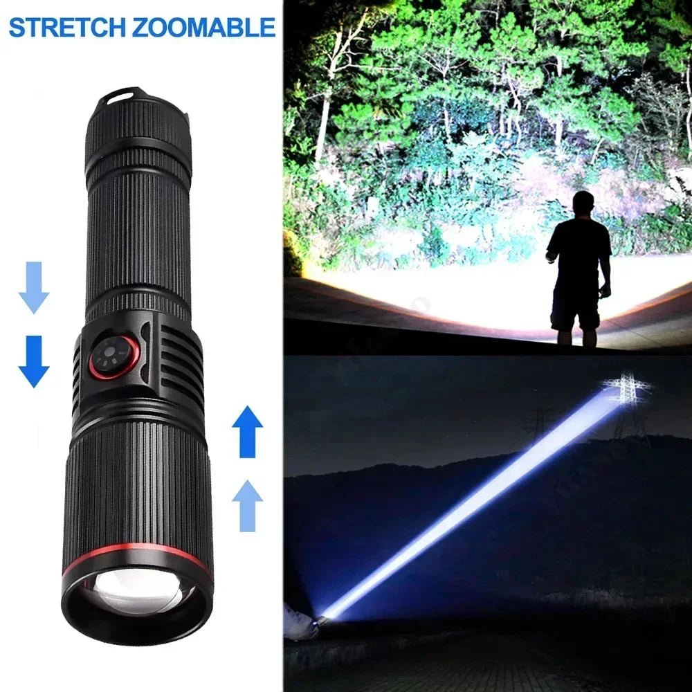 30W White Laser LED Flashlight Zoom Torch USB Rechargeable Light Outdoor Camping Hunting Fishing Walking Riding Lighting Lamp
