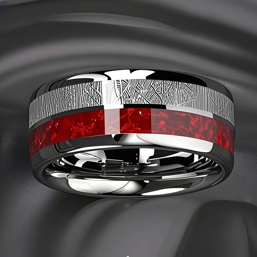 8mm Meteorite Inlay Stainless Steel Ring - Jeglowstore