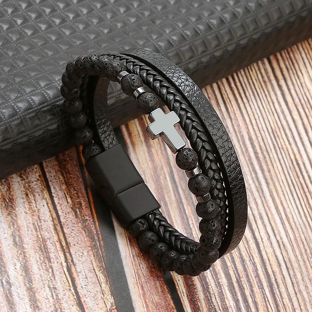 Men’s Beaded Leather Bracele - Jeglowstore