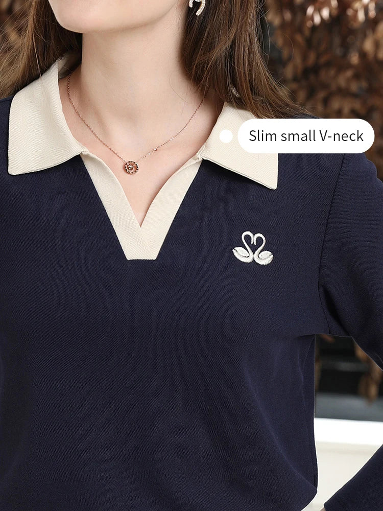 Women’s Swan Embroidered Polo Shirt - Jeglowstore