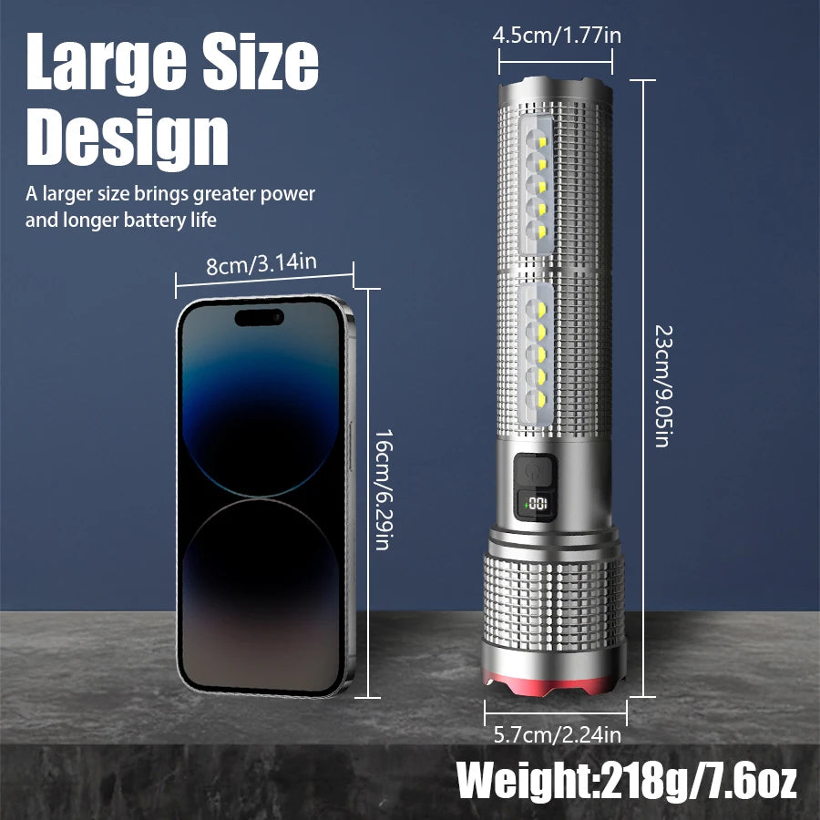 5000 MAH Powerful LED Flashlight Rechargeable Lamp Side Light Waterproof Handheld Torch Outdoor Camping Hiking