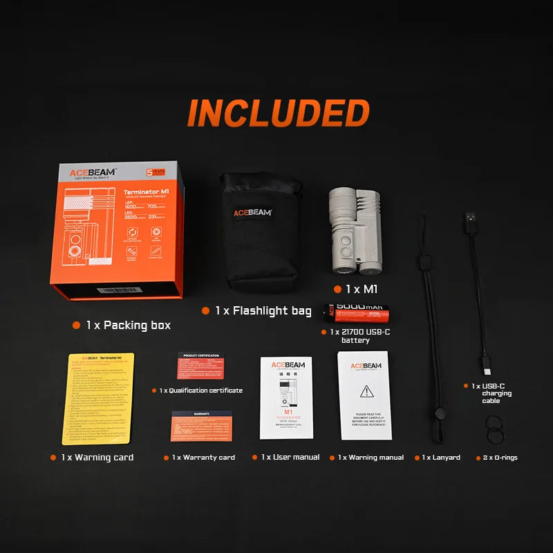 ACEBEAM Terminator M1 LED(Floodlight) & Zoomable LEP(Spotlight) Flashlight 1750 Yards Ultra Long Throw 3500 Lumens Flashlights