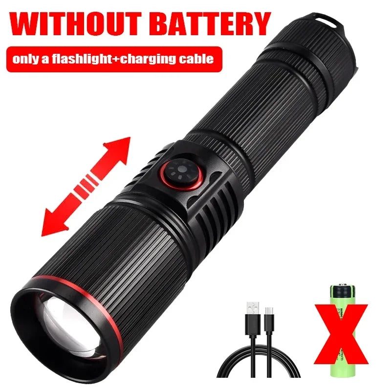 30W White Laser LED Flashlight Zoom Torch USB Rechargeable Light Outdoor Camping Hunting Fishing Walking Riding Lighting Lamp