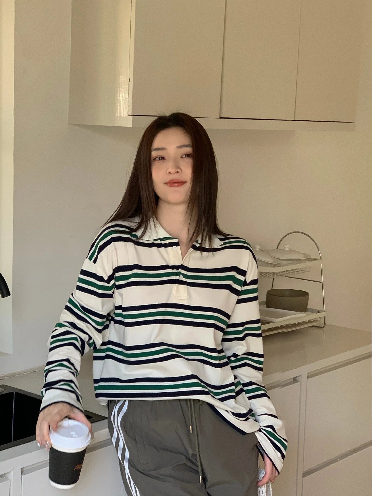 Women’s Green Stripe Polo Shirt