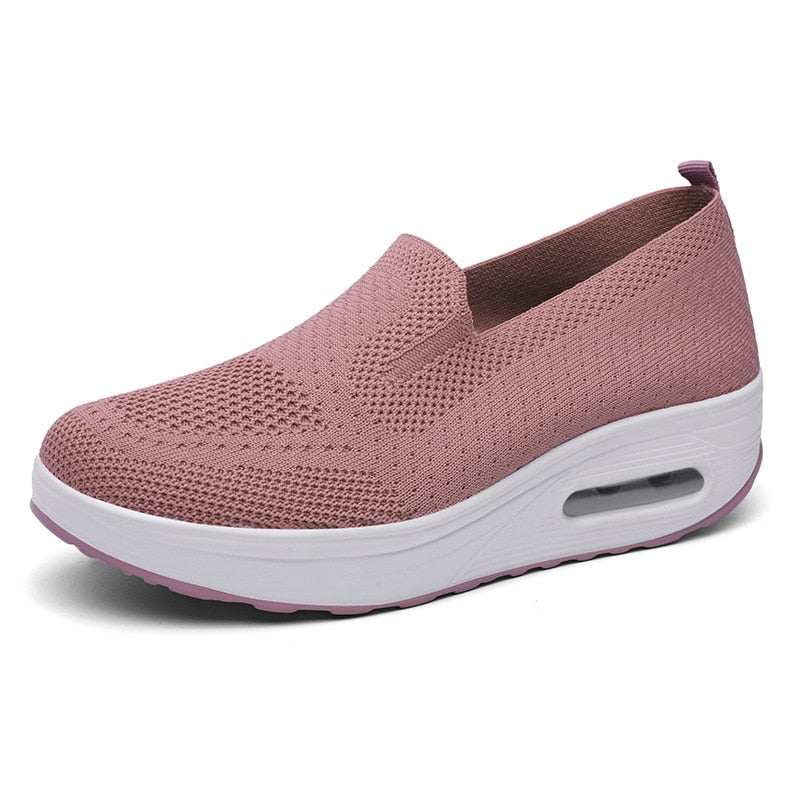 New Women Flat Sneakers Comfy Light Thick Sole Breathable Mesh Female Shoes Slip-On Durable Spring Stylish Trend Leisure Flats