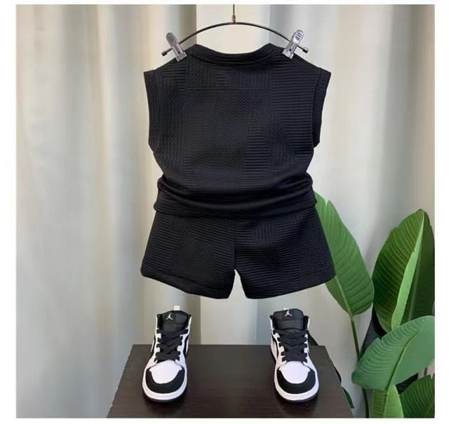 New Boutique Desginer Baby Boys Clothing Summer Sleevelesee Pullover Shirt And Pants 2pcs For Kids 2-8 Years Casual Sport Set