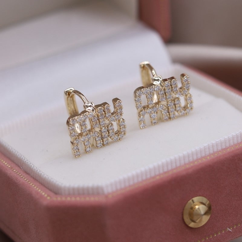 2023 Korean New Design Fashion Jewelry 14K Gold Plated Letter M Zircon Open Ring Elegant Women's Daily Work Accessories