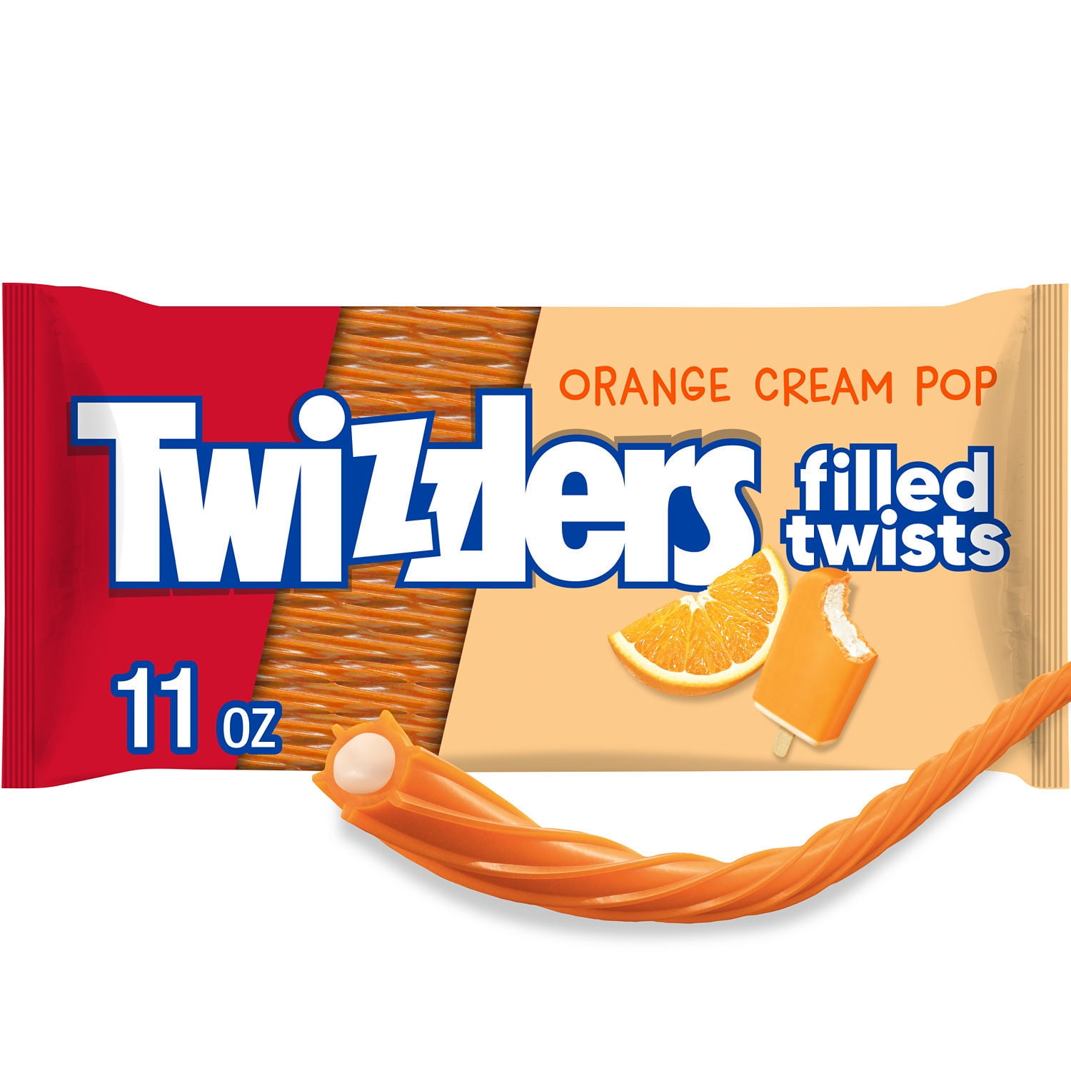Twizzlers Filled Twists Orange Cream Pop Flavored Licorice Style Candy, Bag 11 oz (Pack of 2)