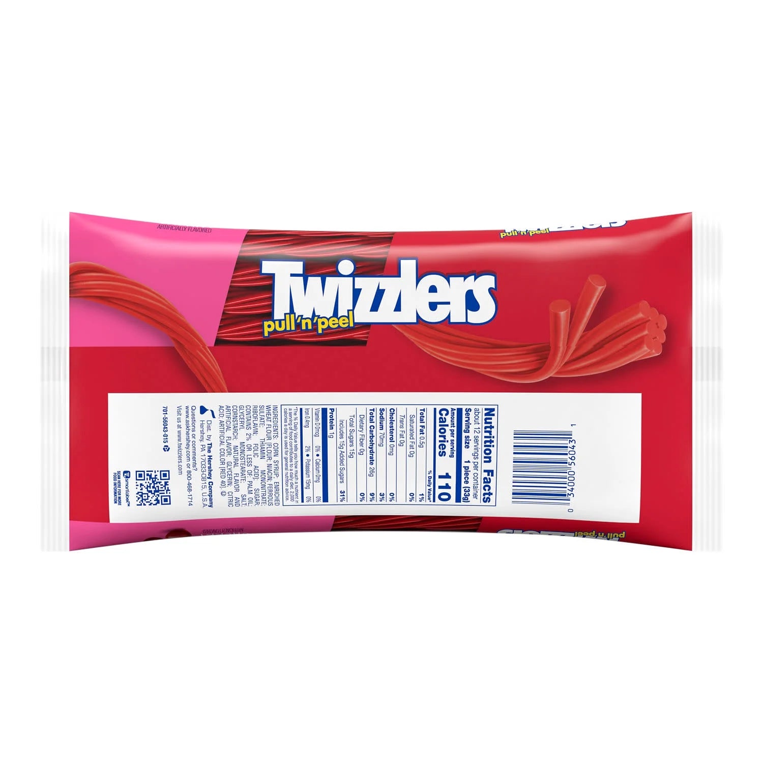 Twizzlers Pull 'N' Peel Cherry Flavored Licorice Style Chewy Candy, Bag 14 oz
