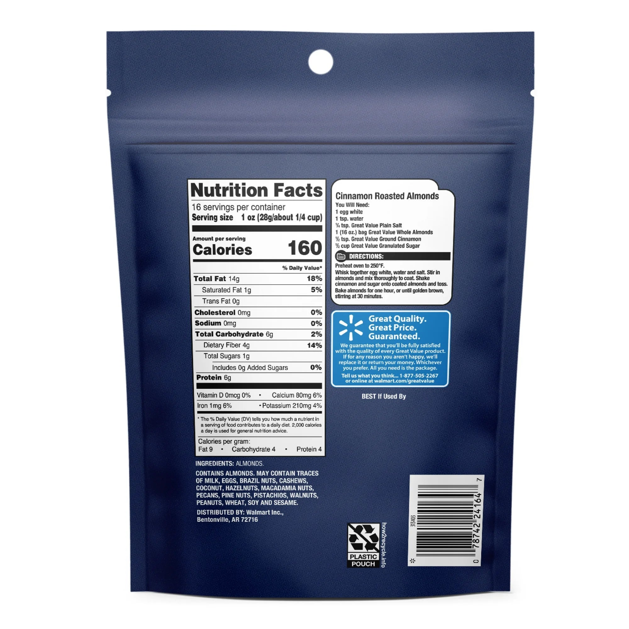 Great Value Whole Almonds, 16 oz