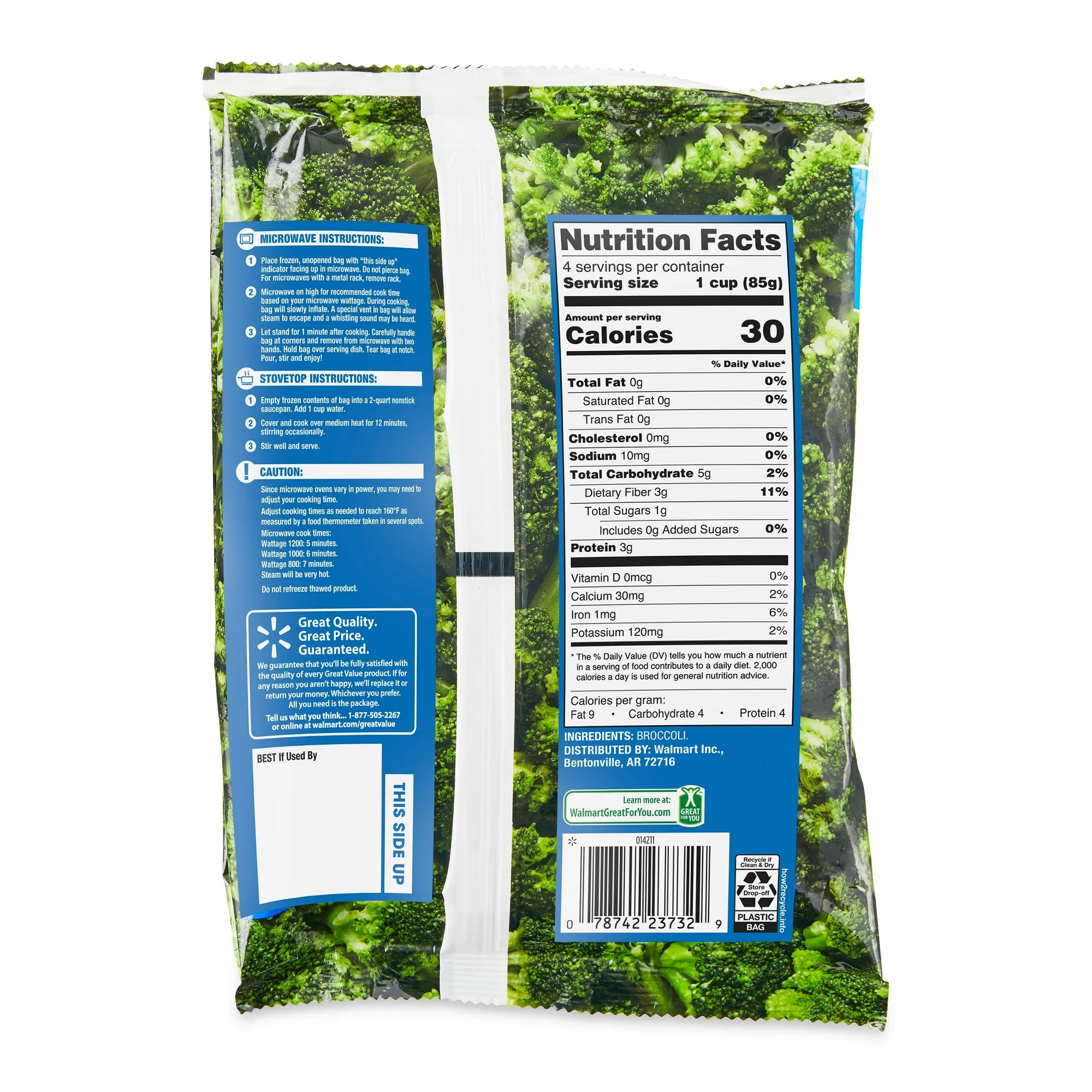 Great Value Frozen Broccoli Florets Steamable Bag, 12 oz
