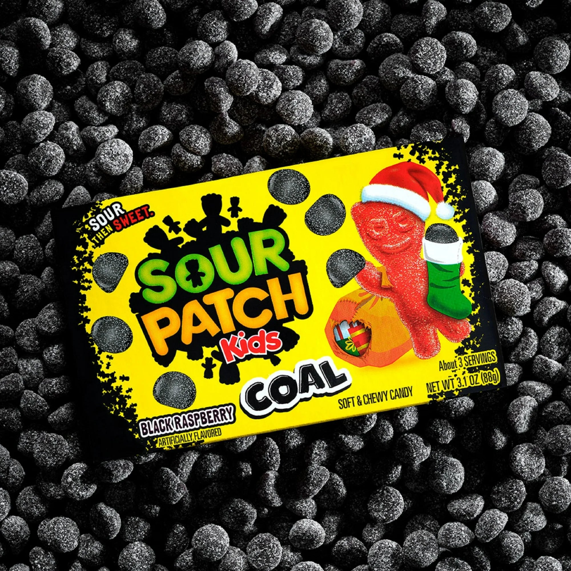 SOUR PATCH KIDS Coal Black Raspberry Soft & Chewy Holiday Candy, 3.1 oz