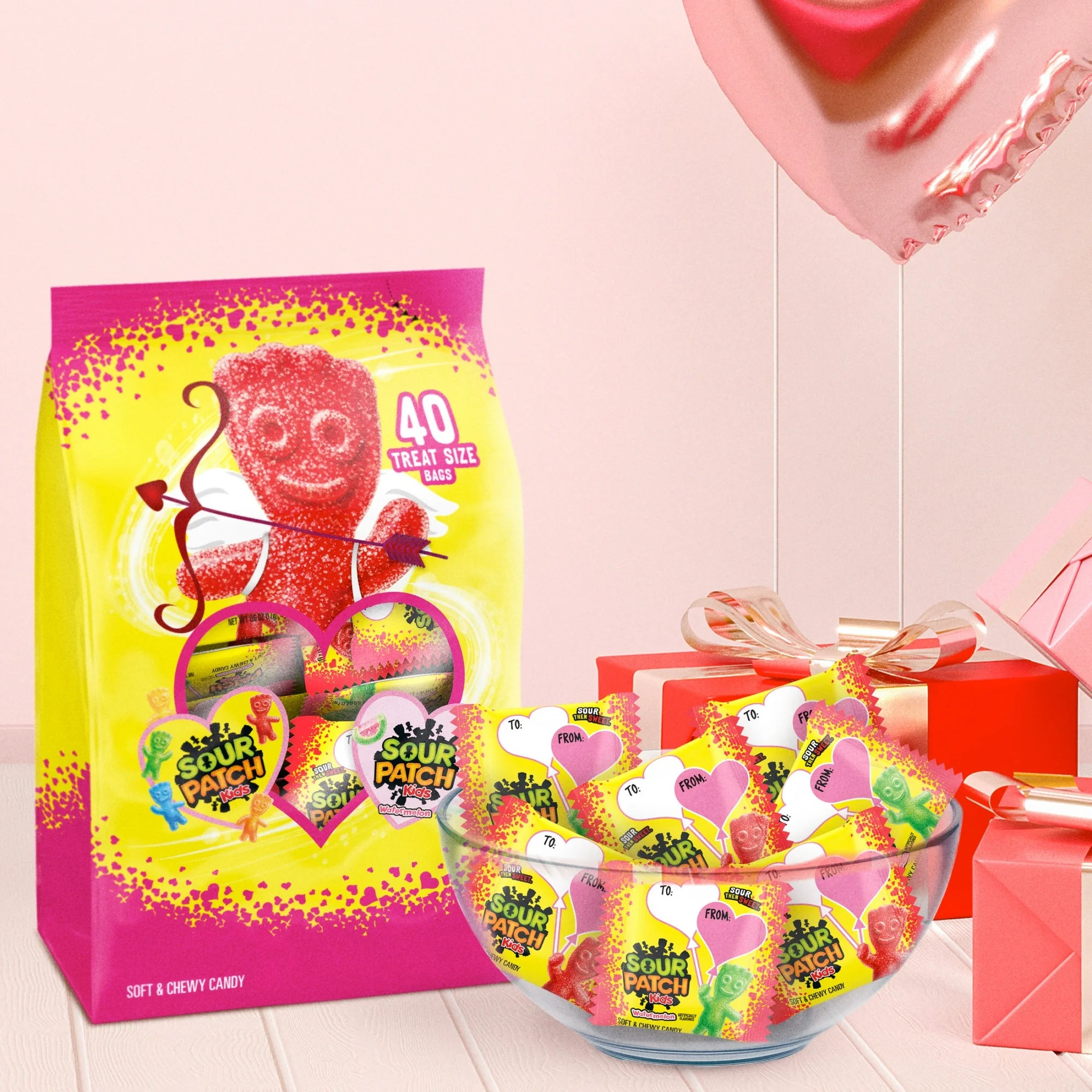SOUR PATCH KIDS Original and Watermelon Valentines Day Candy Variety Pack, 40 Snack Packs
