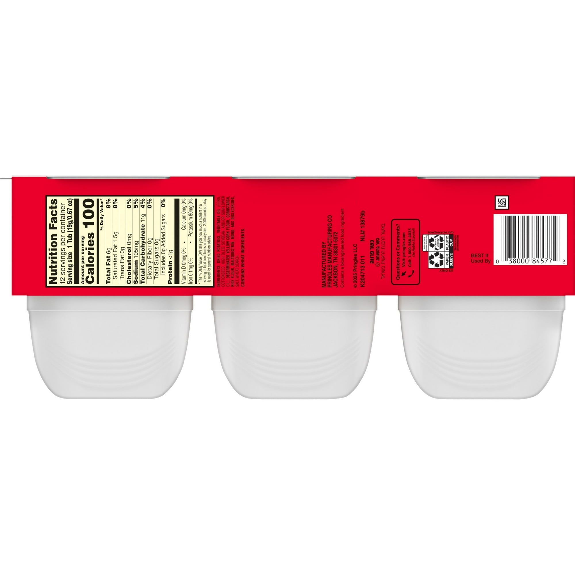 Pringles Snack Cups Original Potato Crisps Chips, Lunch Snacks, 12 Count