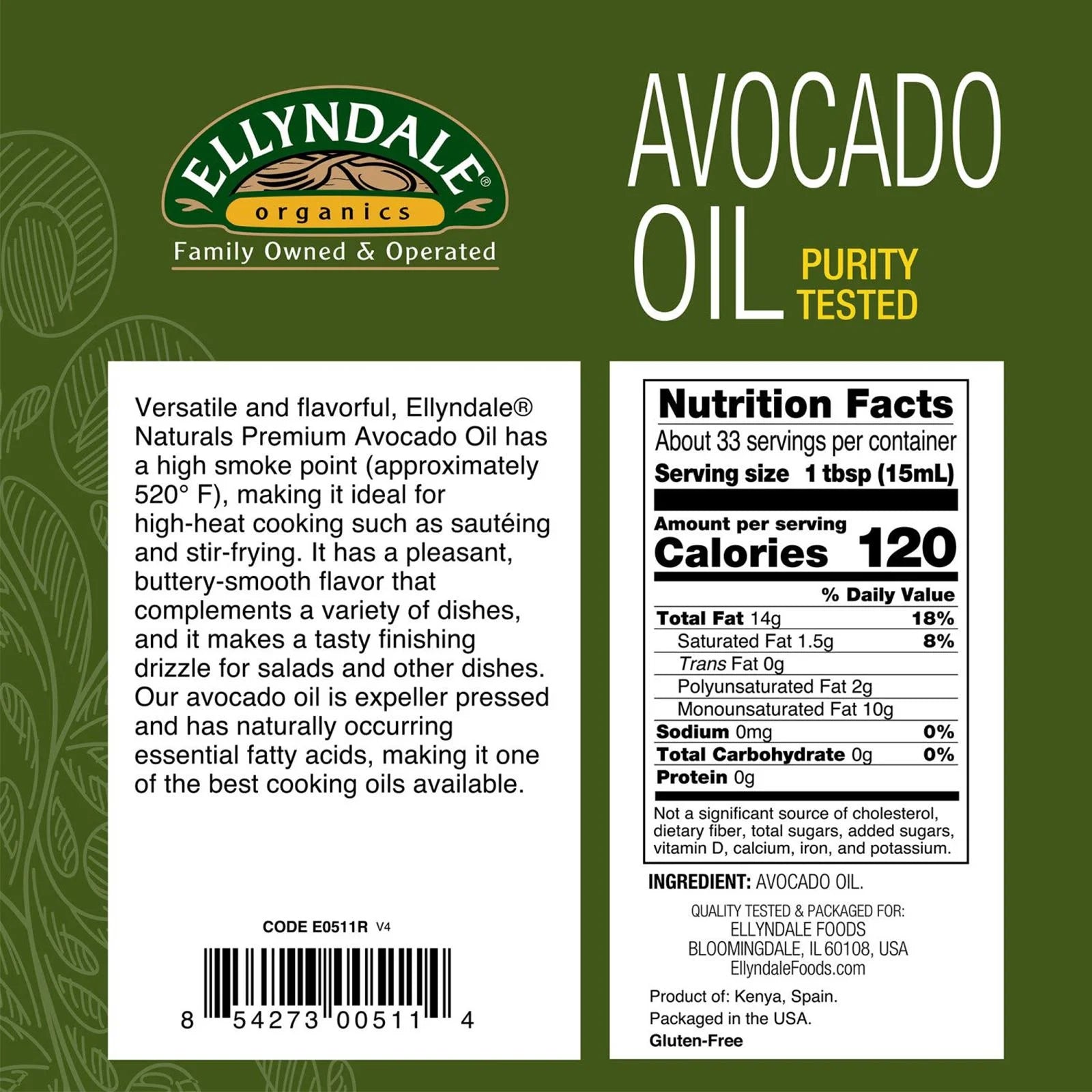 Avocado Cooking Oil in Glass Bottle - 16.9 fl. oz.