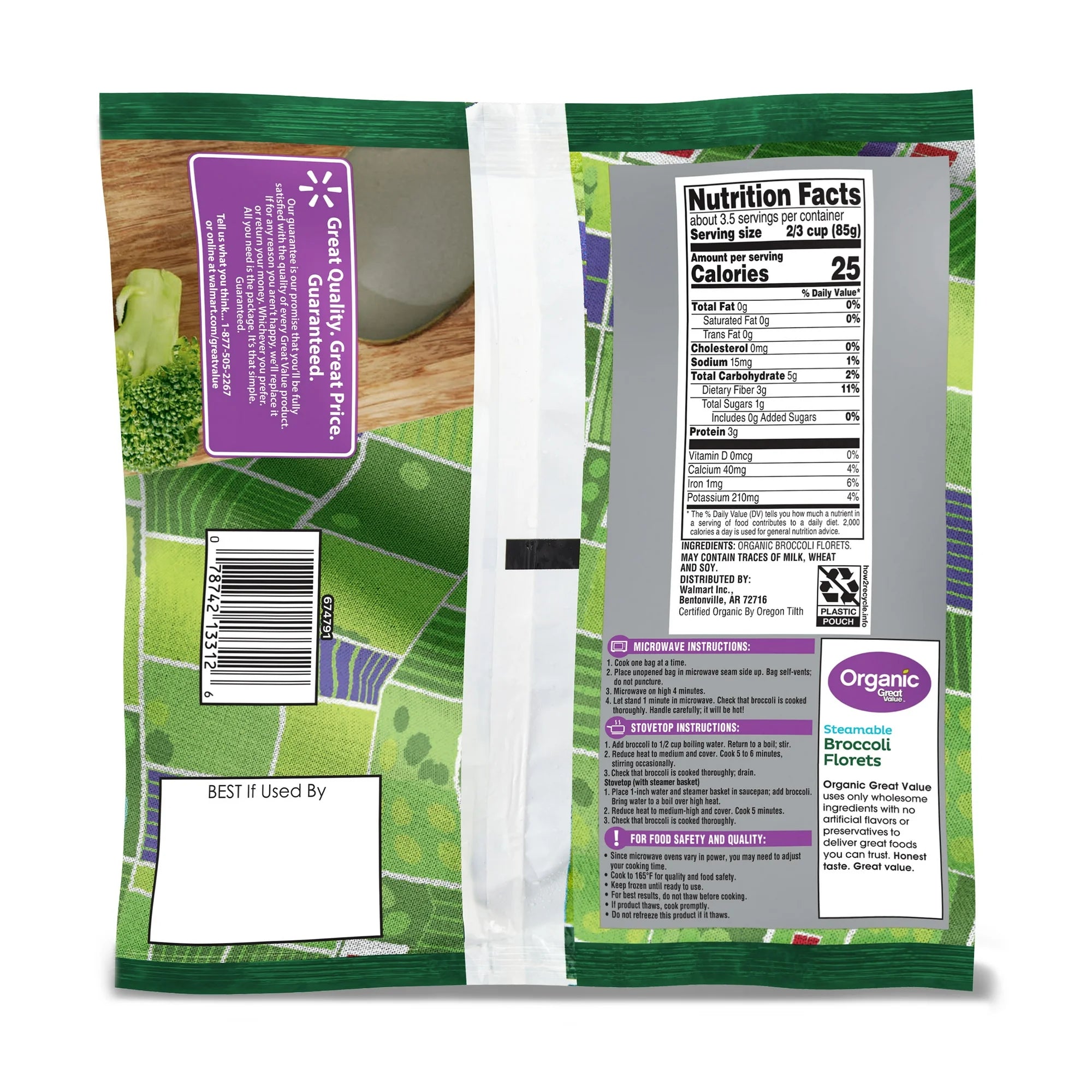 Great Value Organic Frozen Broccoli Florets in Steamable Bag, 10 oz