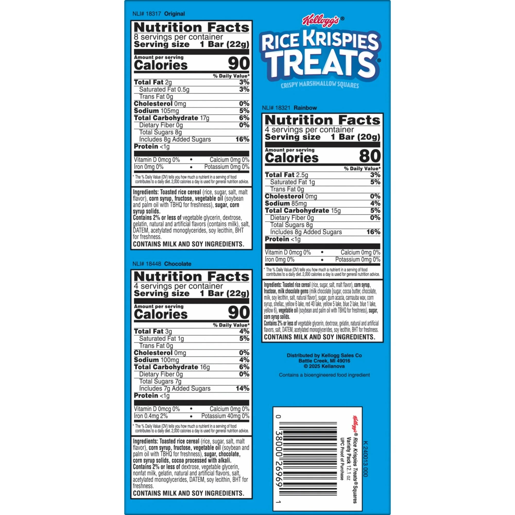 Rice Krispies Treats Variety Pack Chewy Crispy Marshmallow Squares, Kids Snacks, 12.1 oz, 16 Count