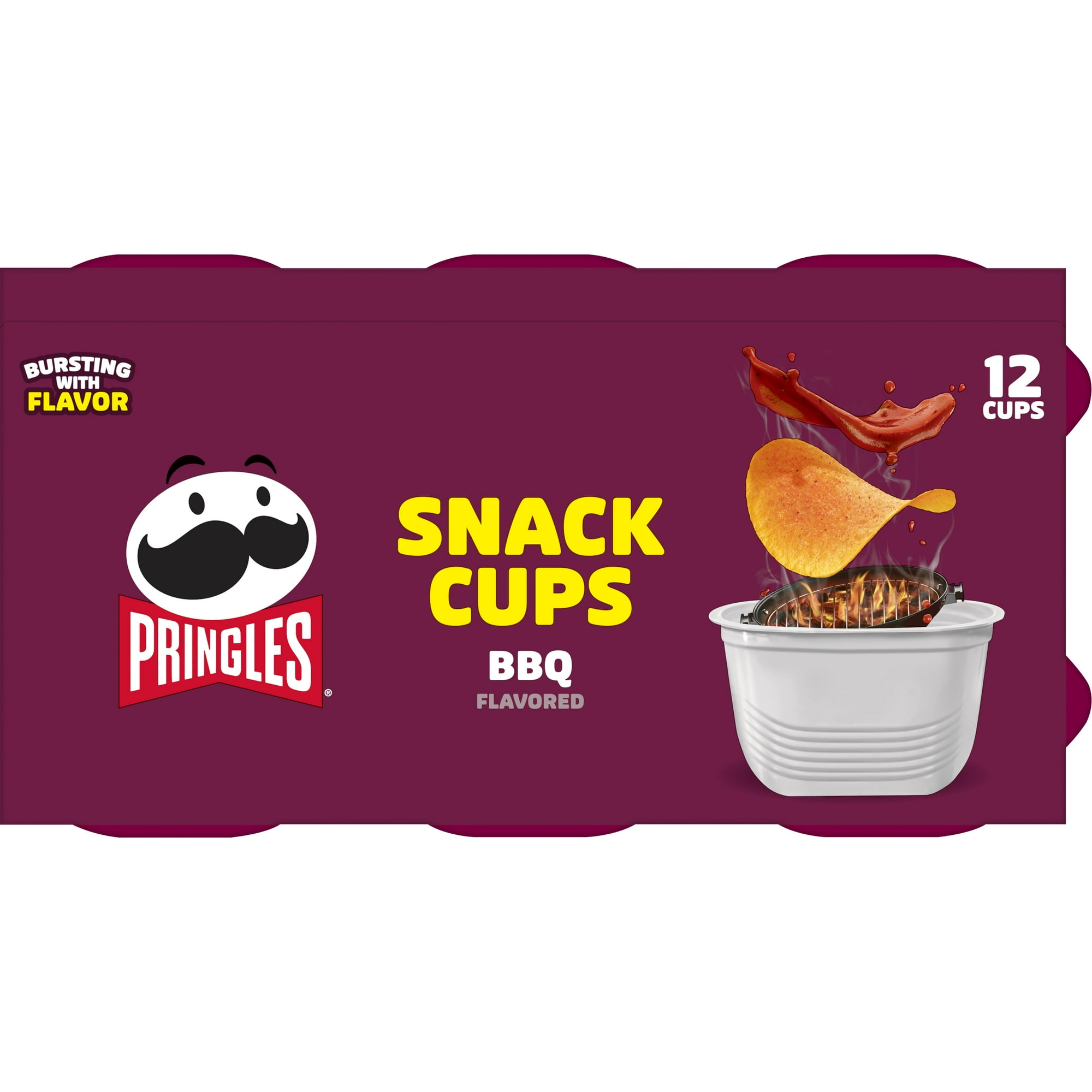 Pringles Snack Cups BBQ Potato Crisps Chips, Lunch Snacks, 12 Count