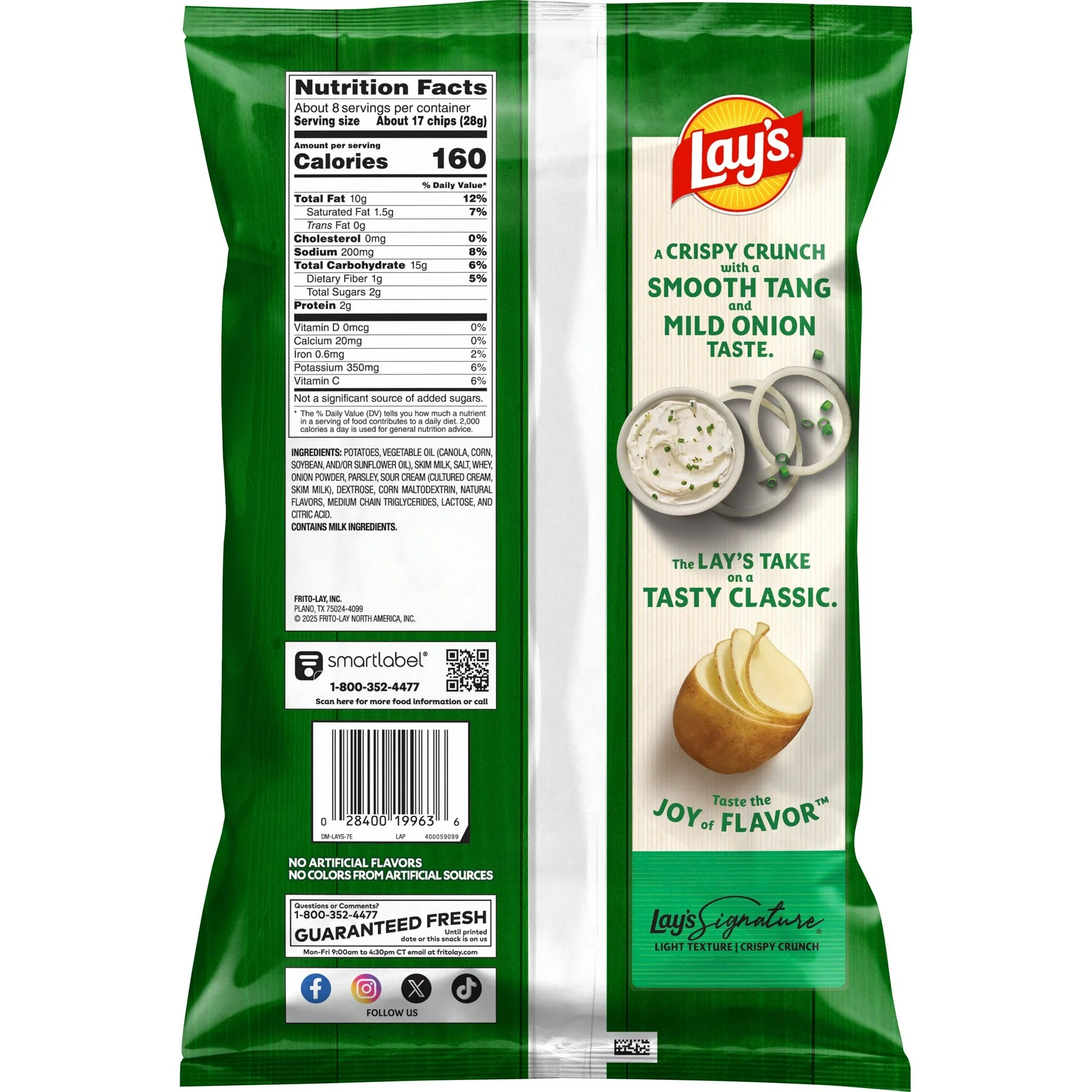Lay's Sour Cream & Onion Flavor Potato Chips, 7.75 oz Bag