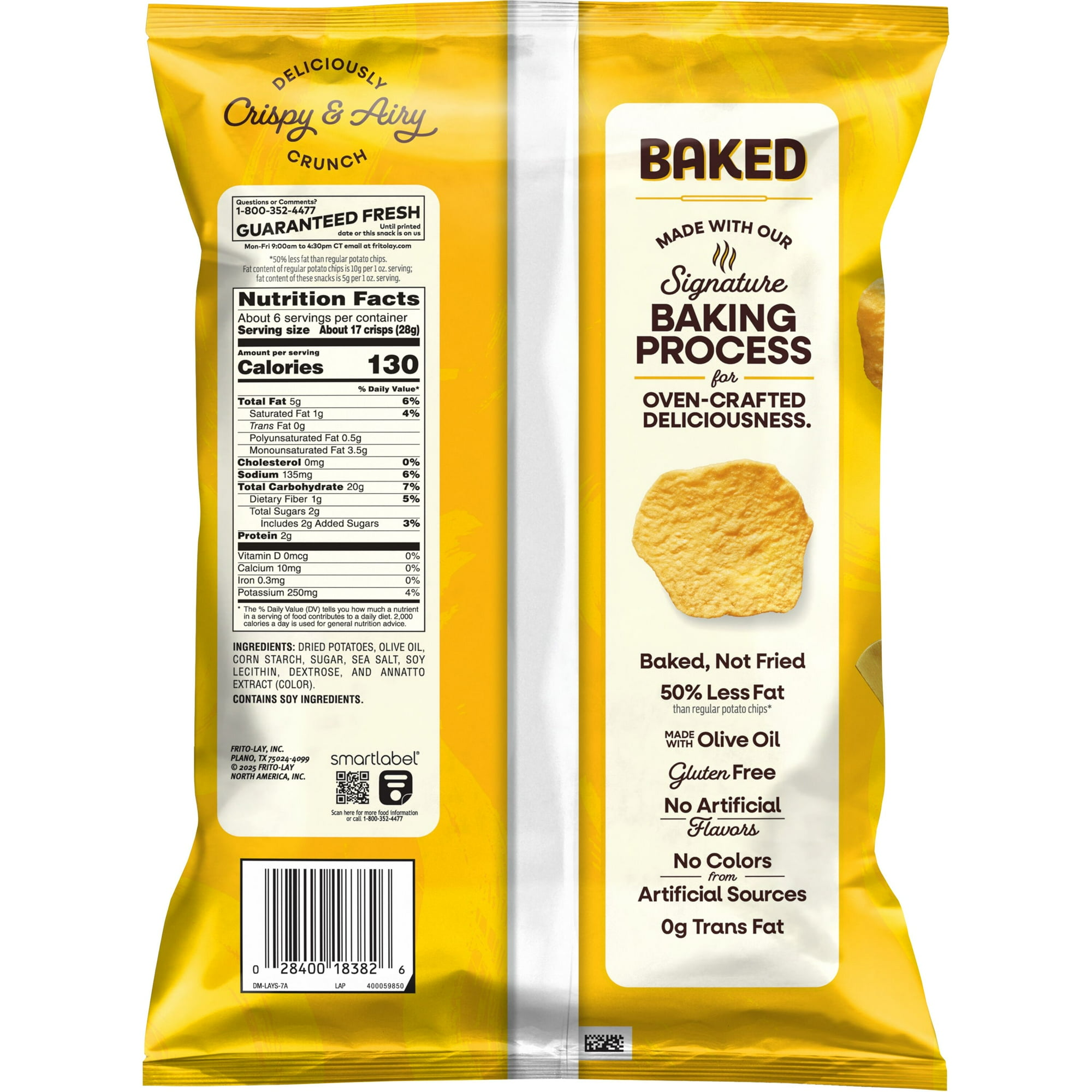 Baked Lay’s 50% Less Fat Original Potato Chips Bag, 6.25 oz